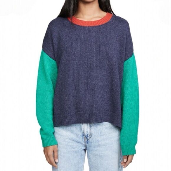 525 America Cotton Colorblock Boxy Knit Side Split Sweater L NEW - Picture 1 of 10